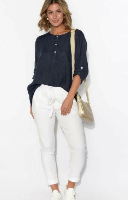 La Strada White Stretch Cotton Beach Pants.