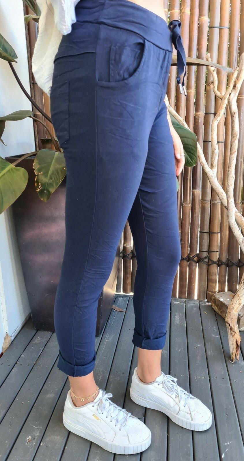 La Strada Navy Stretch Cotton Joggers Pants.