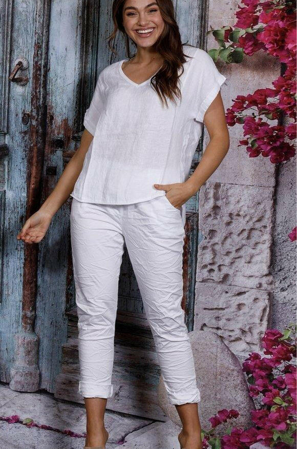 La Strada Stretch Crinkle Roll Up Pants.