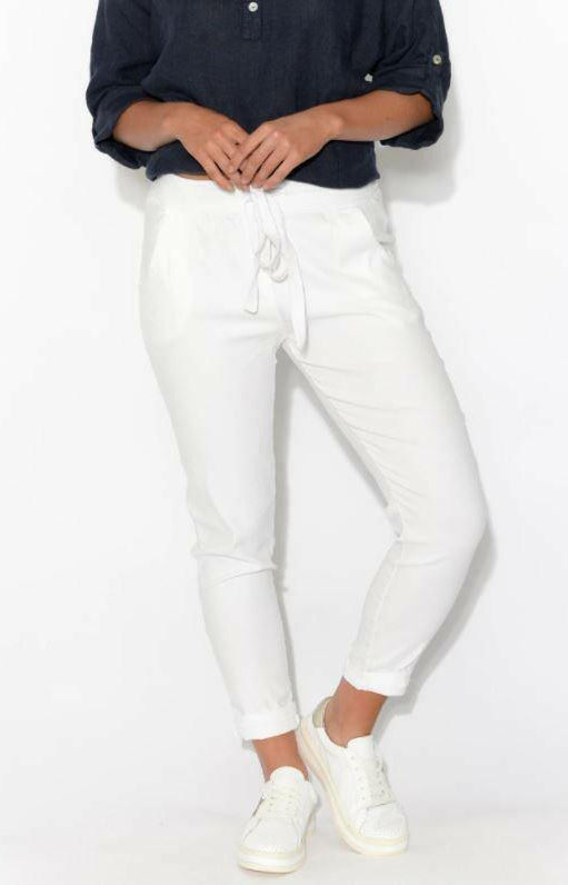 La Strada White Stretch Cotton Beach Pants.