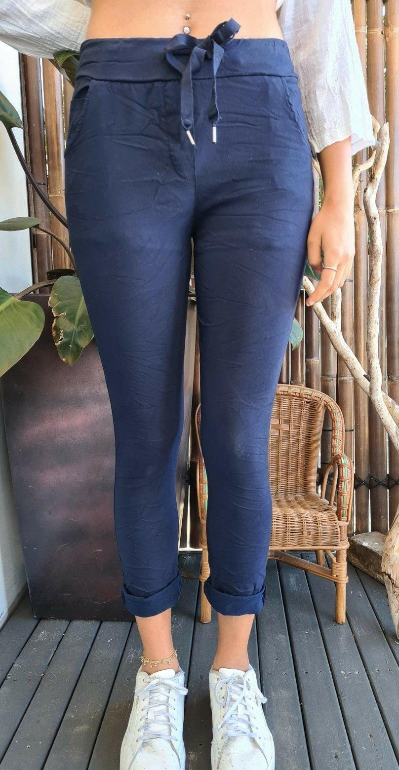 La Strada Navy Stretch Cotton Joggers Pants.