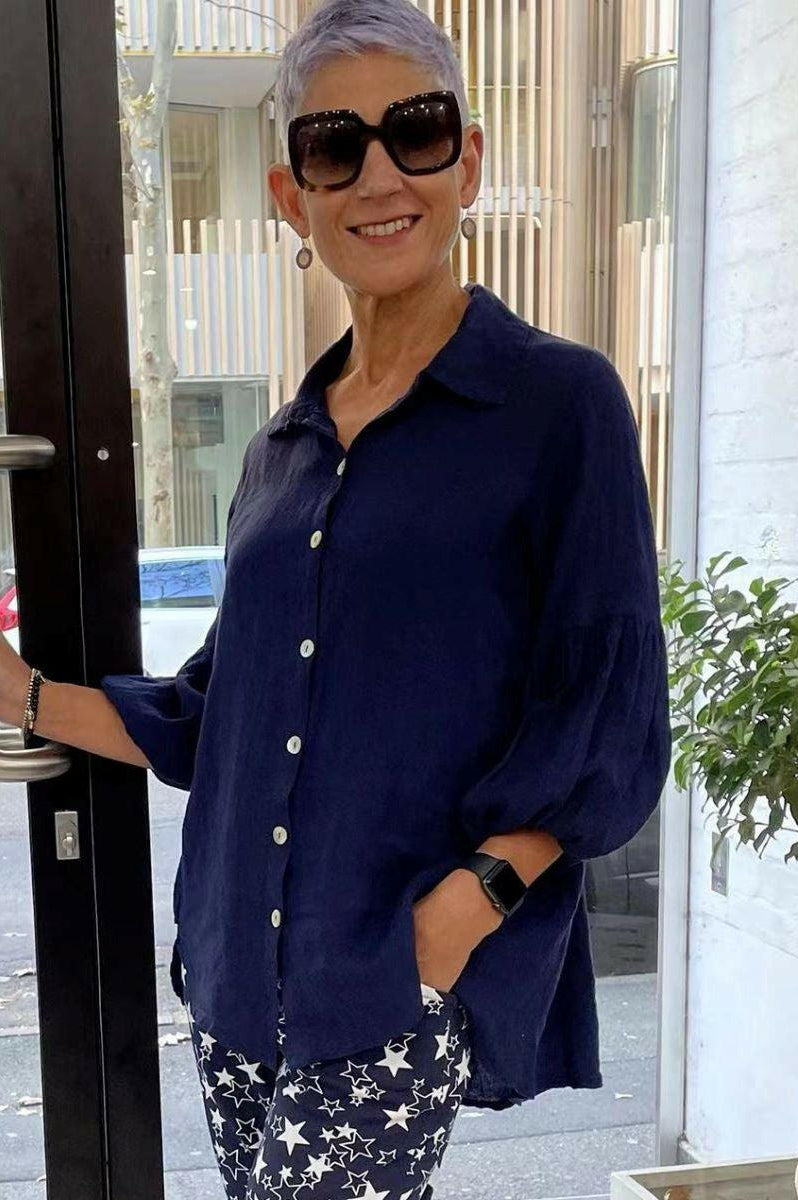 La Strada Italian Navy Linen Shirt.