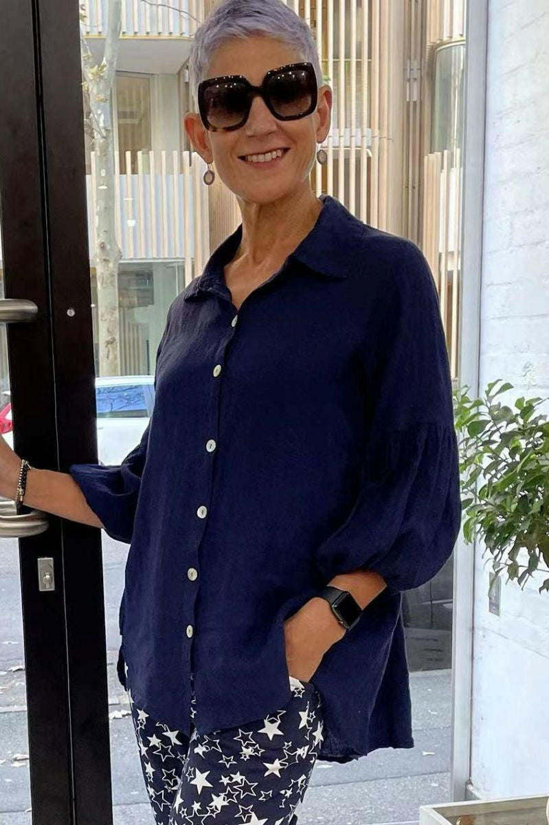 La Strada Italian Navy Linen Shirt.