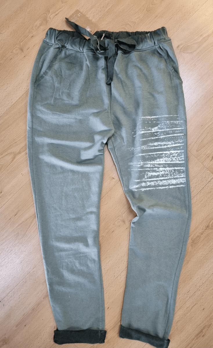 La Strada Cotton Foil Line Jogger Pant Military.