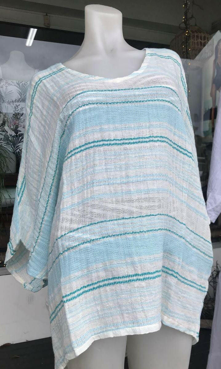 La Strada LST21-920 Stripy Kaftan Cheesecloth - Celeste.