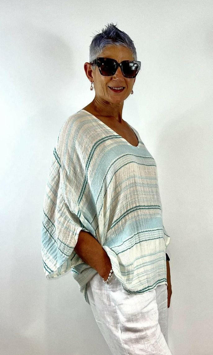 La Strada LST21-920 Stripy Kaftan Cheesecloth - Celeste.