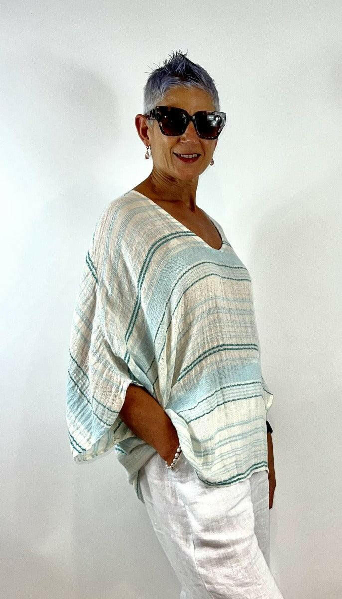 La Strada LST21-920 Stripy Kaftan Cheesecloth - Celeste.