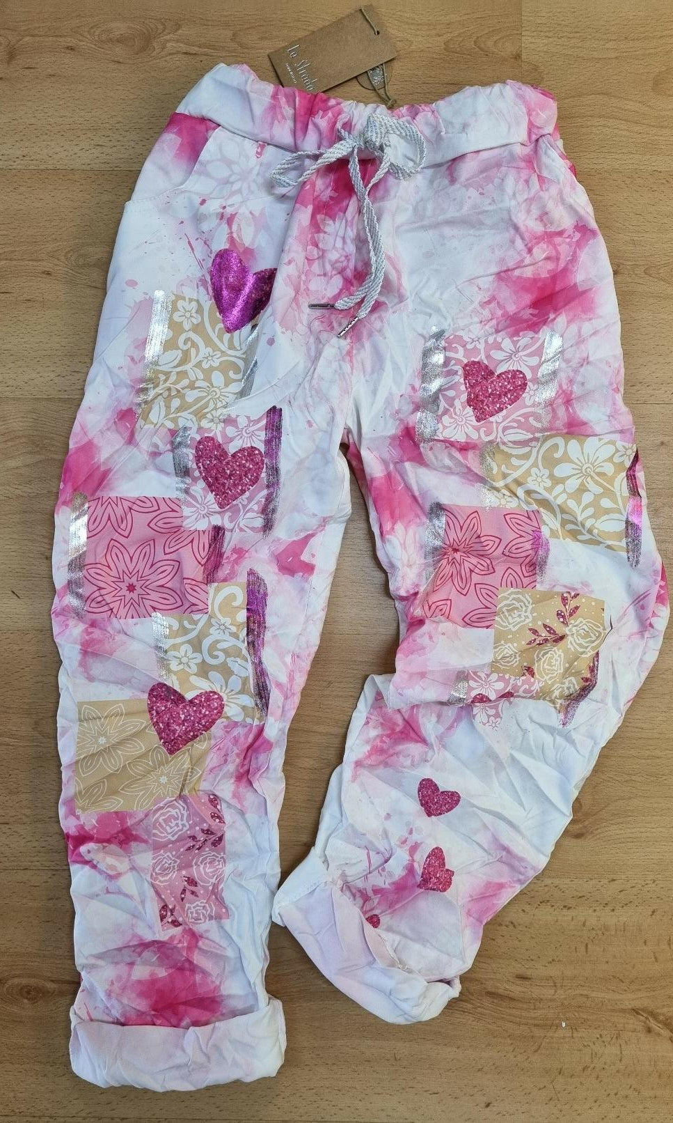 La Strada Crinkle Painted Look Wearable Art Roll Up Pants - LSP21-70-193.