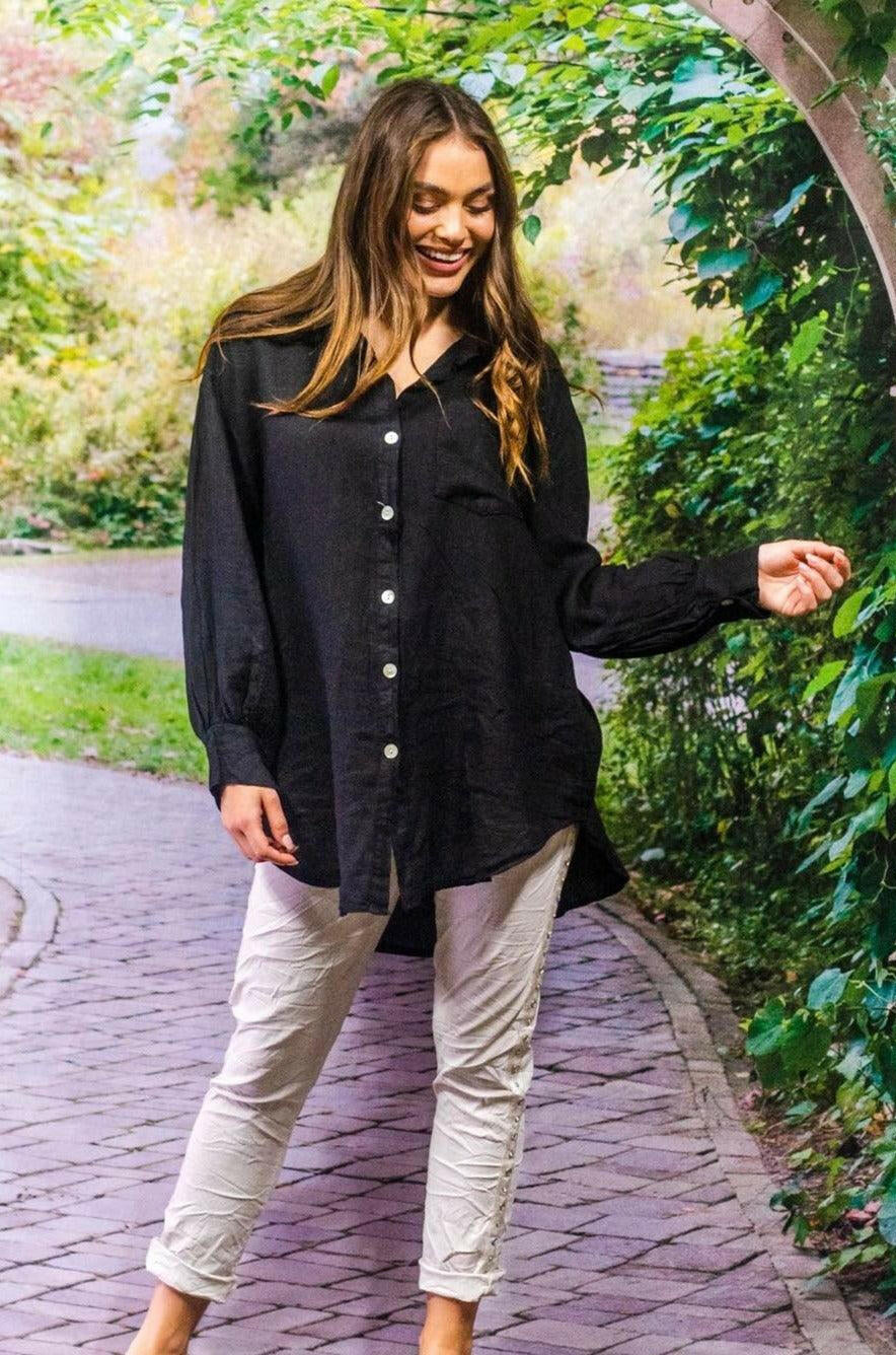 La Strada Linen Long Sleeve Button Through Shirt.