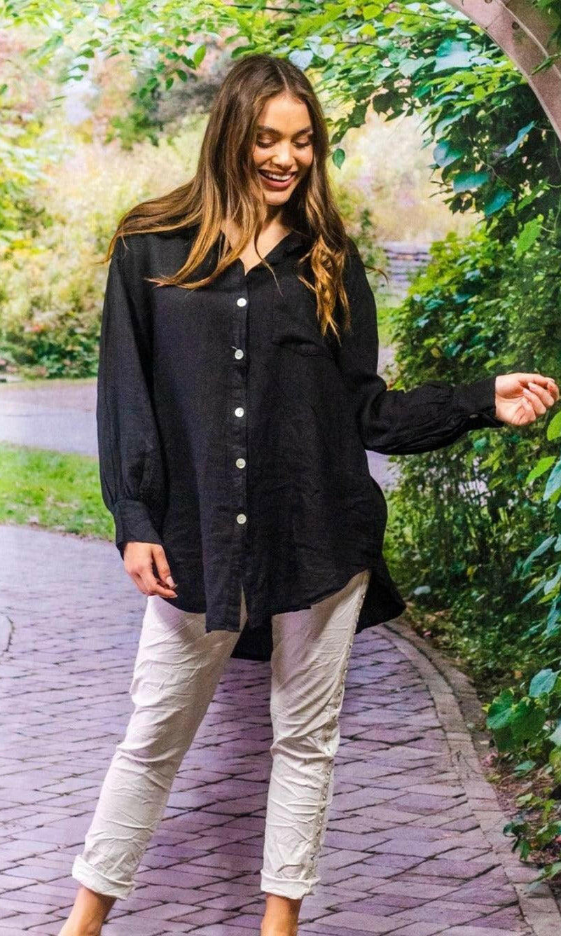 La Strada Linen Long Sleeve Button Through Shirt.