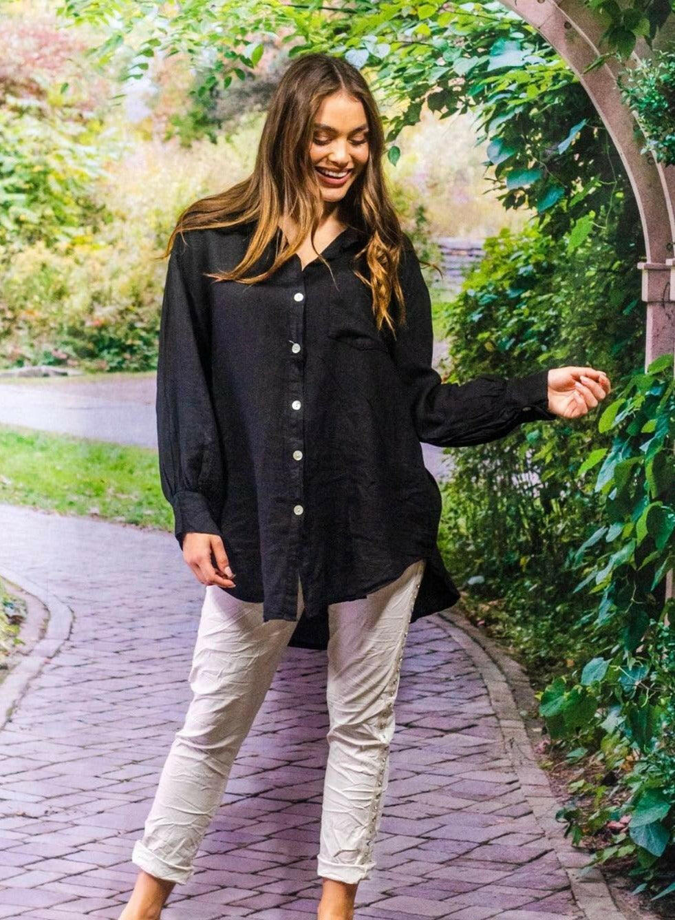 La Strada Linen Long Sleeve Button Through Shirt.