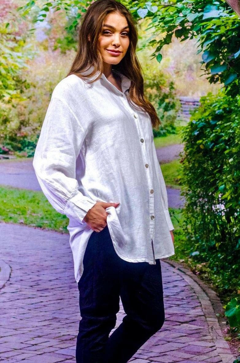 La Strada Linen Long Sleeve Button Through Shirt.