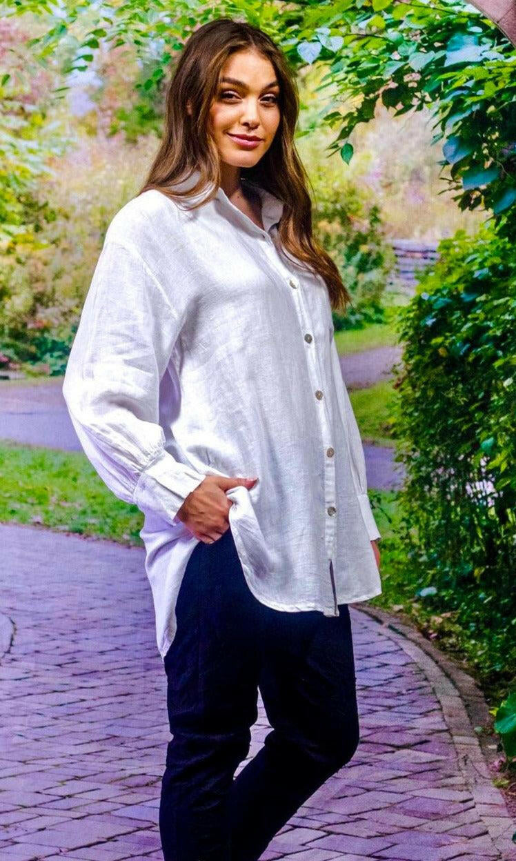 La Strada Linen Long Sleeve Button Through Shirt.