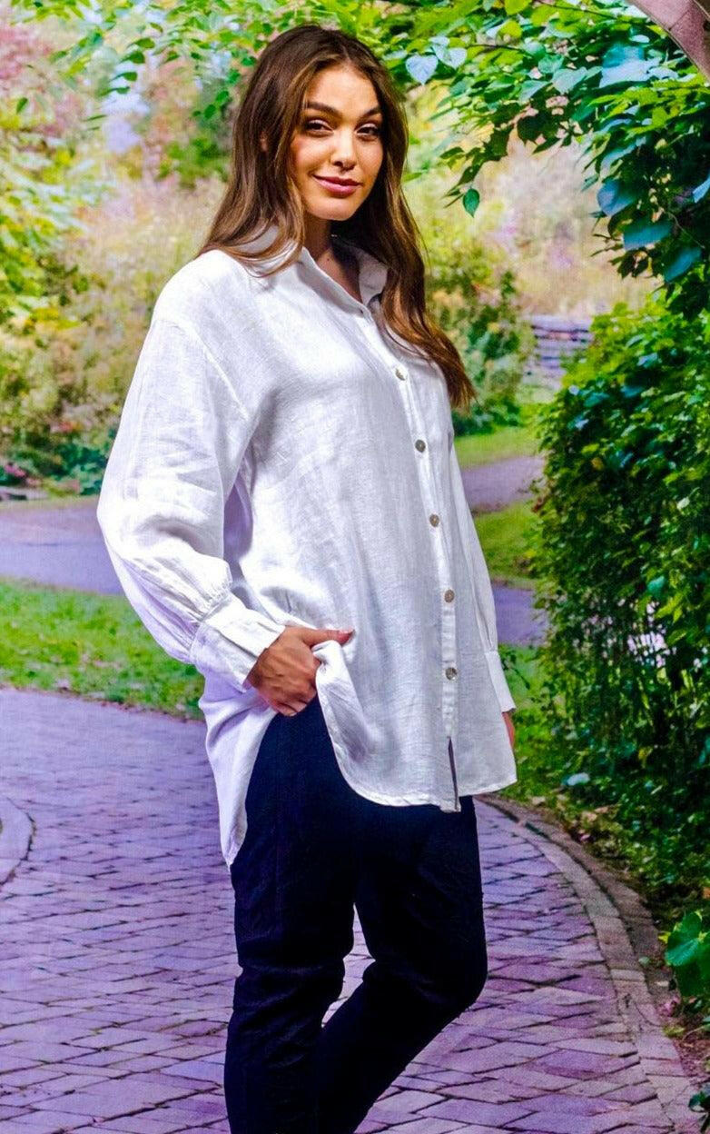 La Strada Linen Long Sleeve Button Through Shirt.