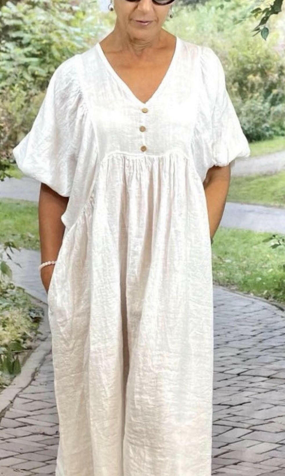 La Strada LSD21-938 Italian Linen Loose Wooden Button Kaftan Dress.