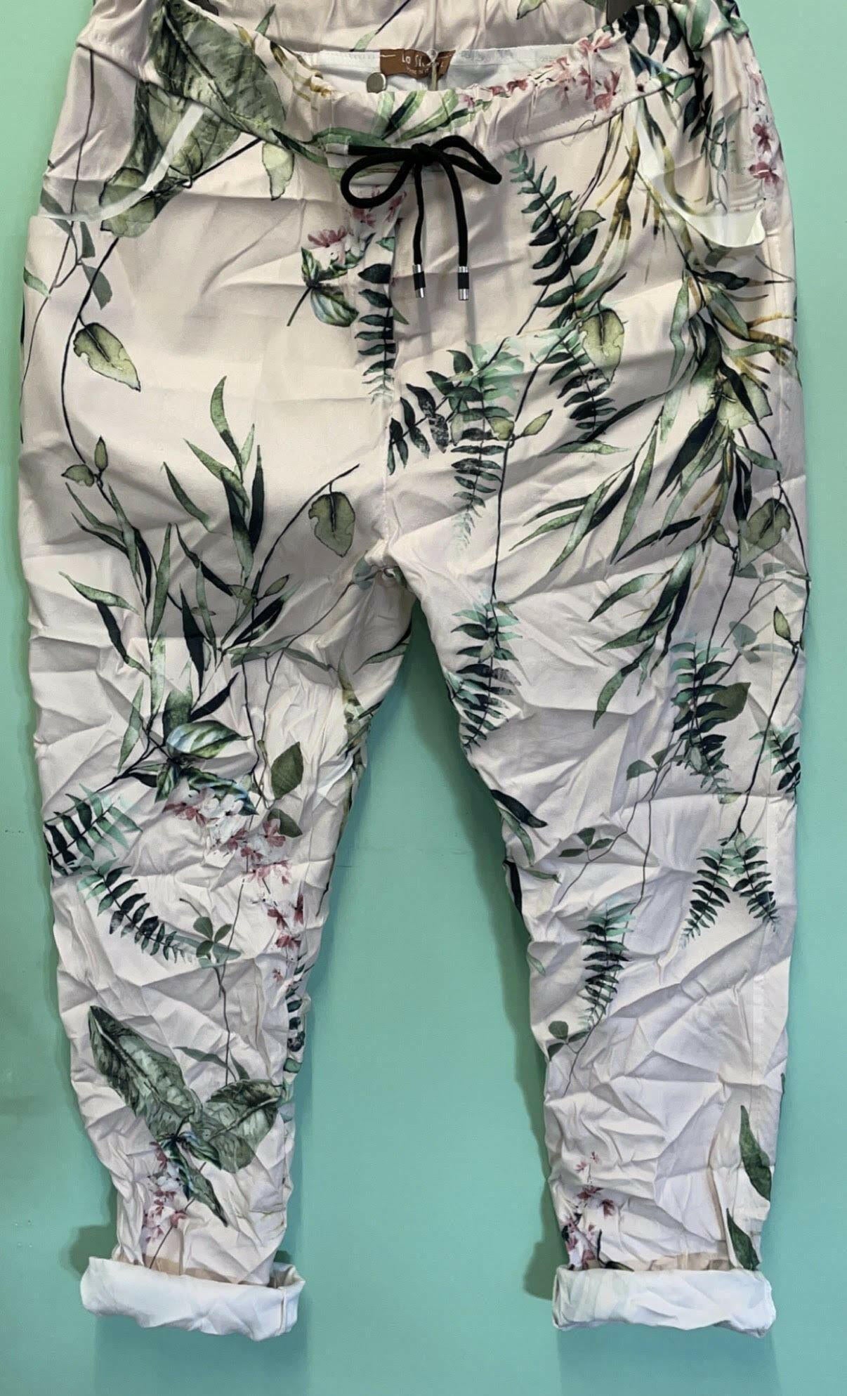 LSP21-70-47 La Strada Multi Flower Crinkle Pant.