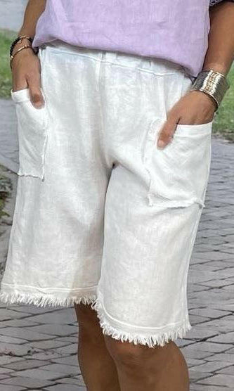 La Strada Frayed Italian Linen Shorts.