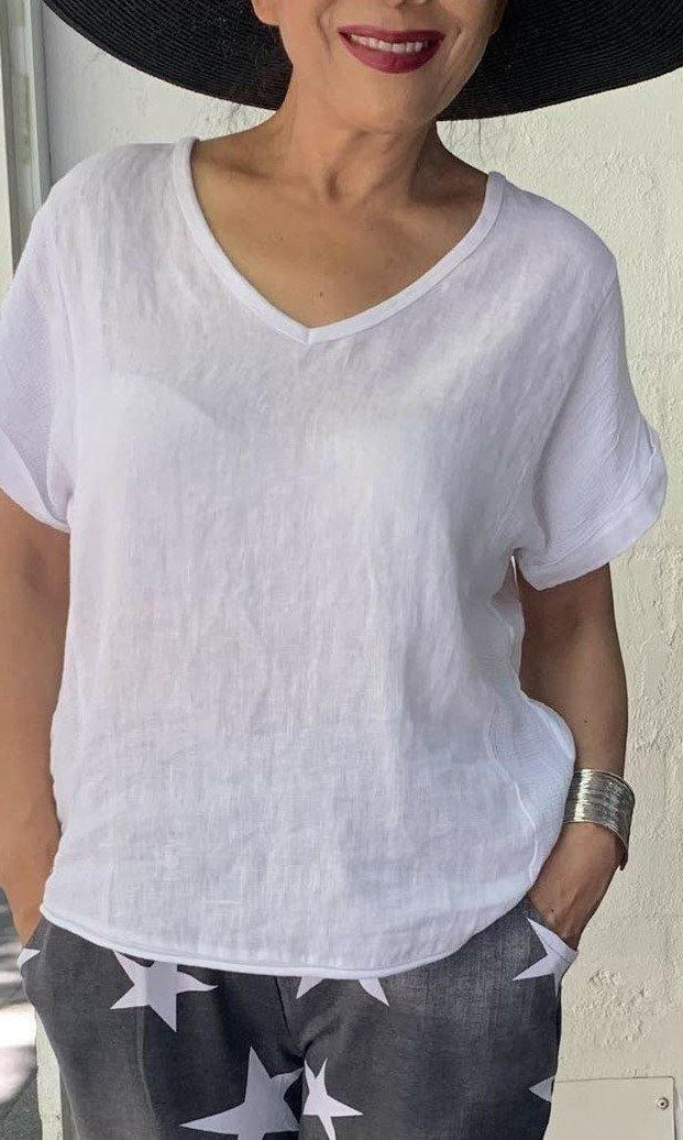 La Strada Italian Linen V Neck Shirt.