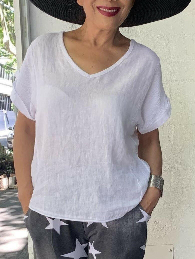 La Strada Italian Linen V Neck Shirt.