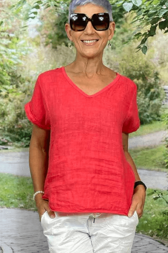 La Strada Italian Linen V Neck Shirt.