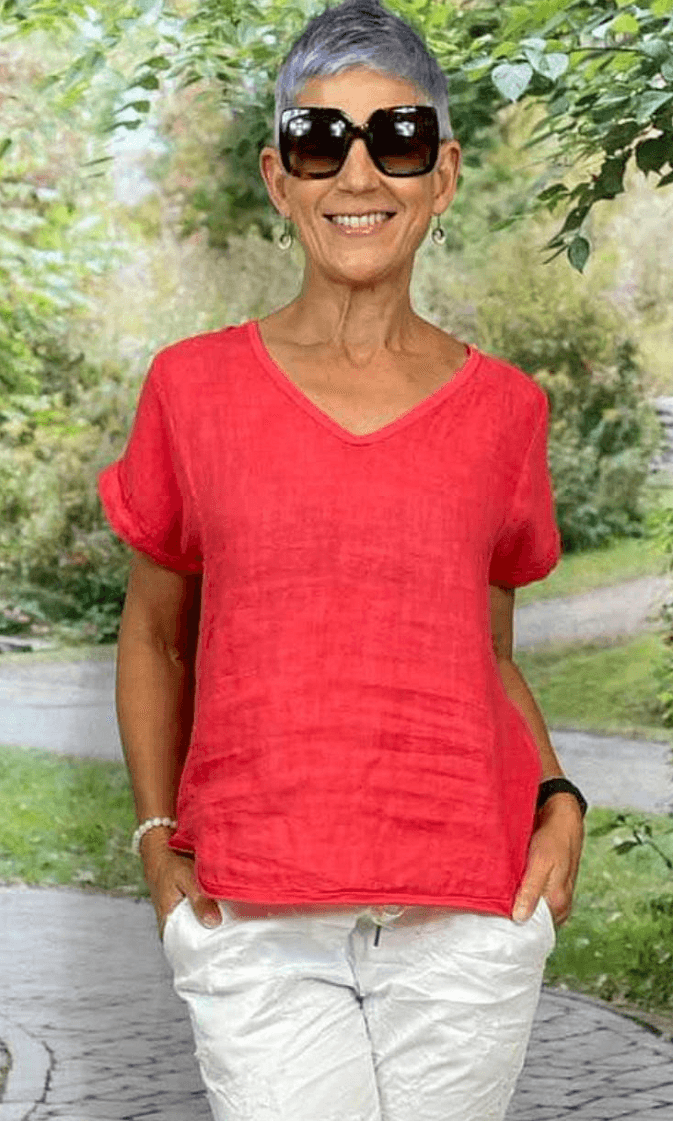 La Strada Italian Linen V Neck Shirt.