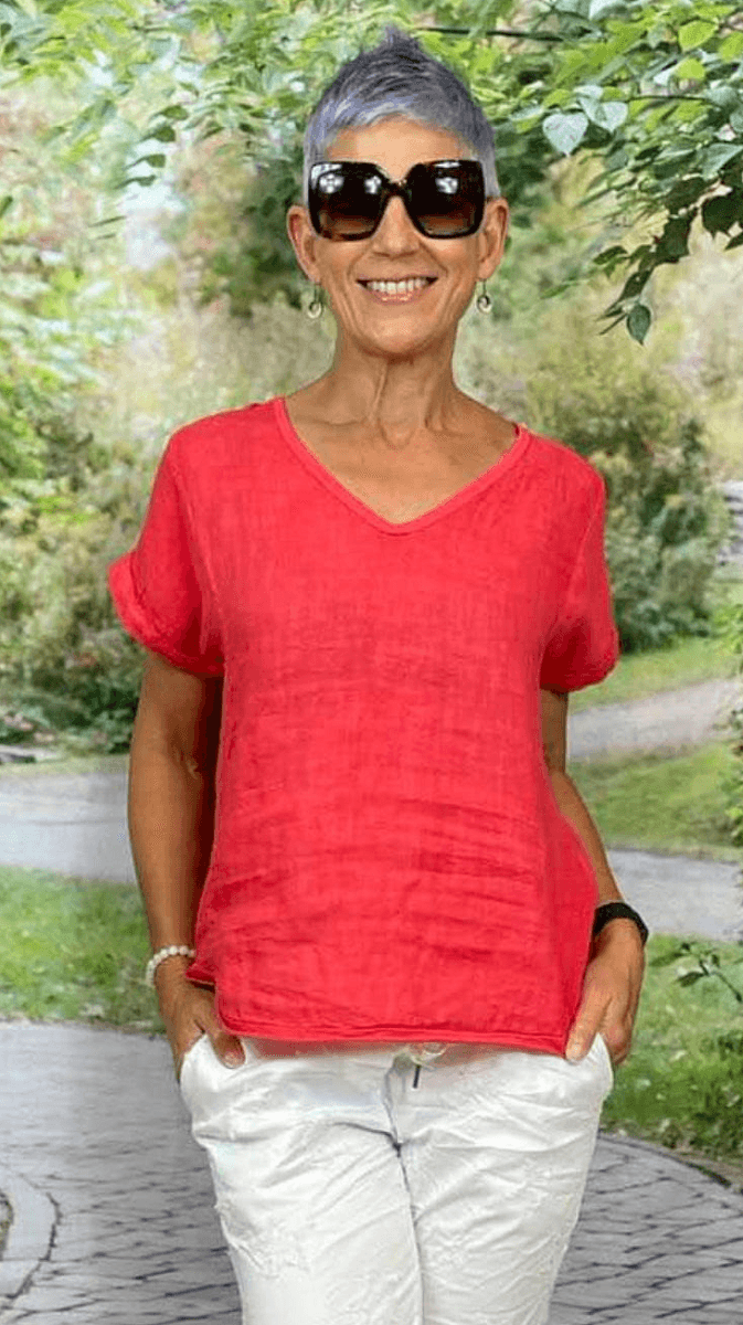 La Strada Italian Linen V Neck Shirt.