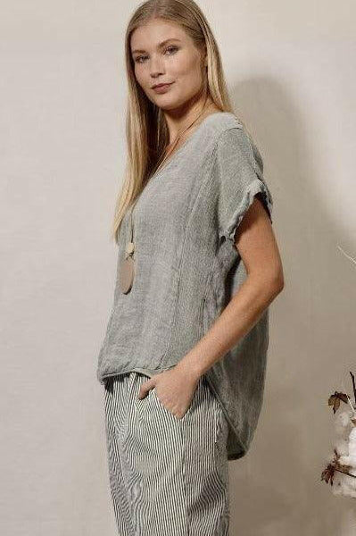 La Strada Italian Linen V Neck Shirt.