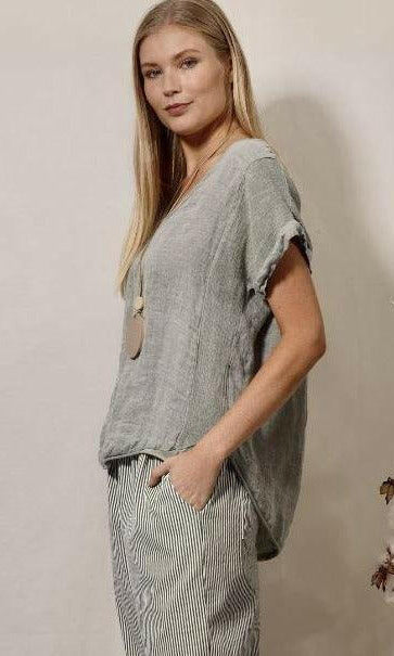 La Strada Italian Linen V Neck Shirt.