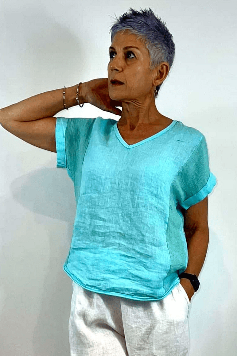 La Strada Italian Linen V Neck Shirt.