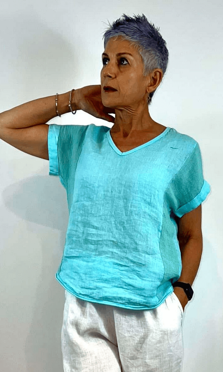 La Strada Italian Linen V Neck Shirt.