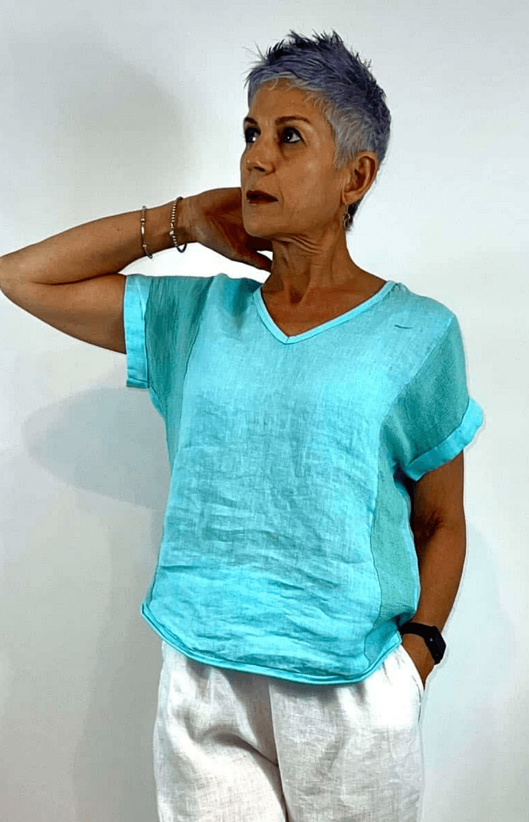 La Strada Italian Linen V Neck Shirt.