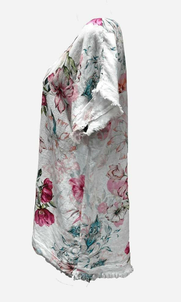 LST21-225A La Strada Linen Floral Top.