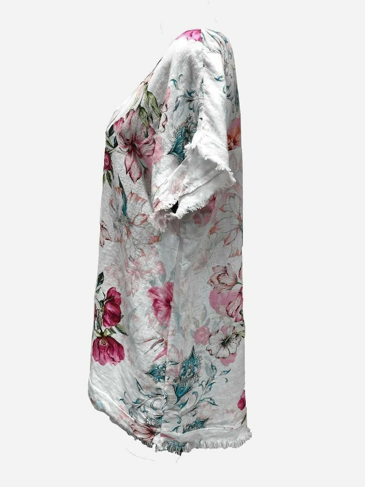 LST21-225A La Strada Linen Floral Top.