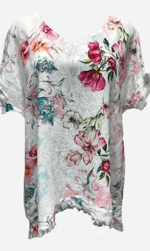 LST21-225A La Strada Linen Floral Top.