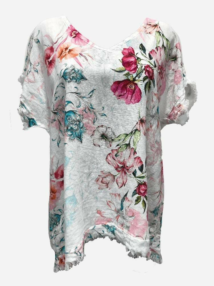 LST21-225A La Strada Linen Floral Top.