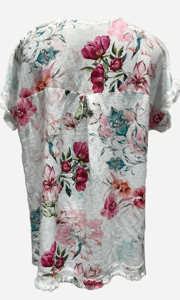 LST21-225A La Strada Linen Floral Top.