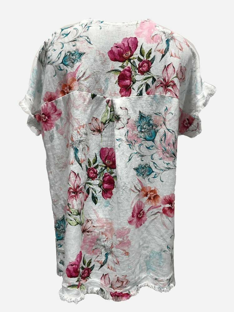 LST21-225A La Strada Linen Floral Top.