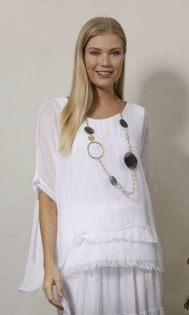 La Strada White Silk Blended Top.