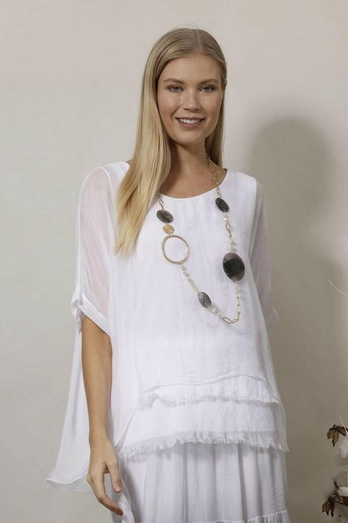 La Strada White Silk Blended Top.