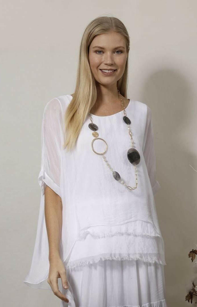 La Strada White Silk Blended Top.