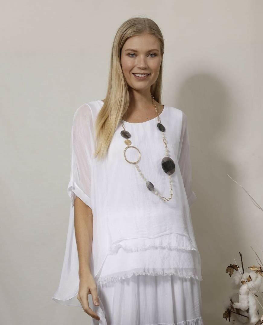 La Strada White Silk Blended Top.