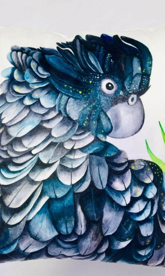 Black Cockatoo Cushion Cover 45 x -45cm Soft Plush Double Sided.