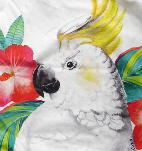 Cockatoo with Hibiscus Cushion Cover 45 x 45 cm.