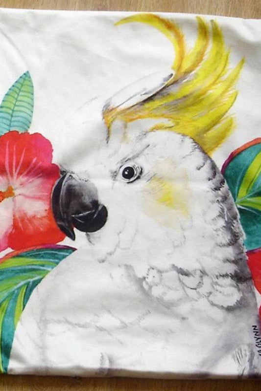 Cockatoo with Hibiscus Cushion Cover 45 x 45 cm.