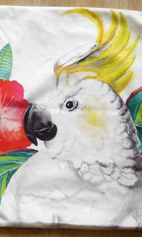 Cockatoo with Hibiscus Cushion Cover 45 x 45 cm.