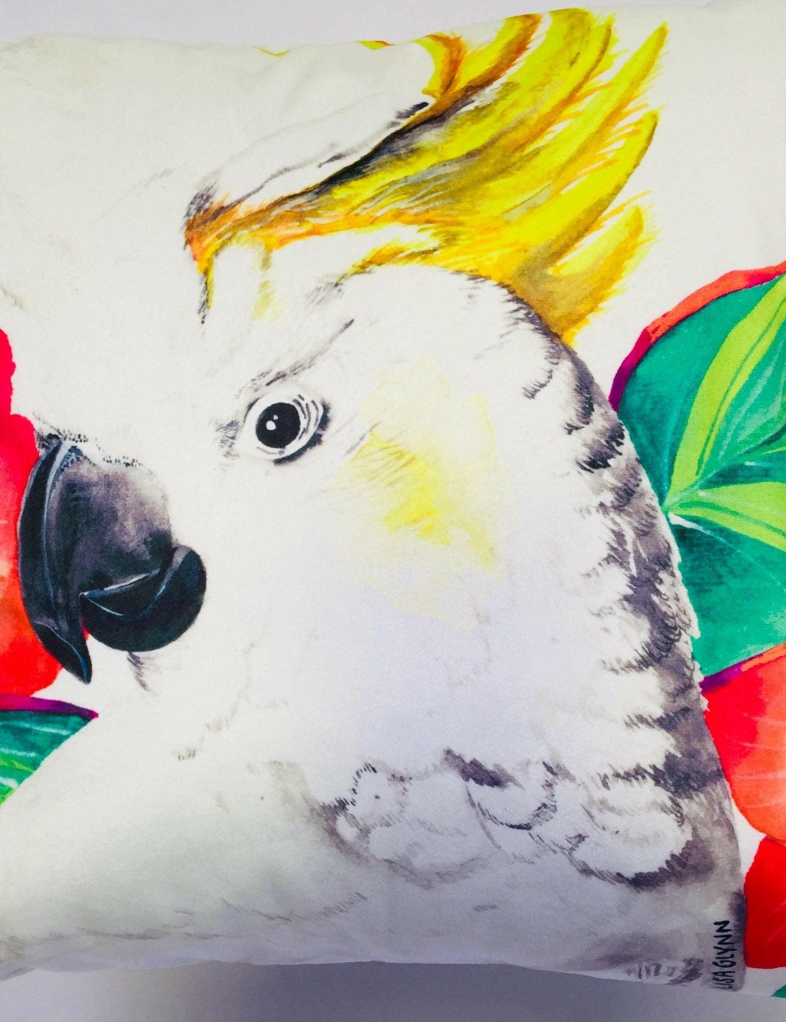 Cockatoo with Hibiscus Cushion Cover 45 x 45 cm.