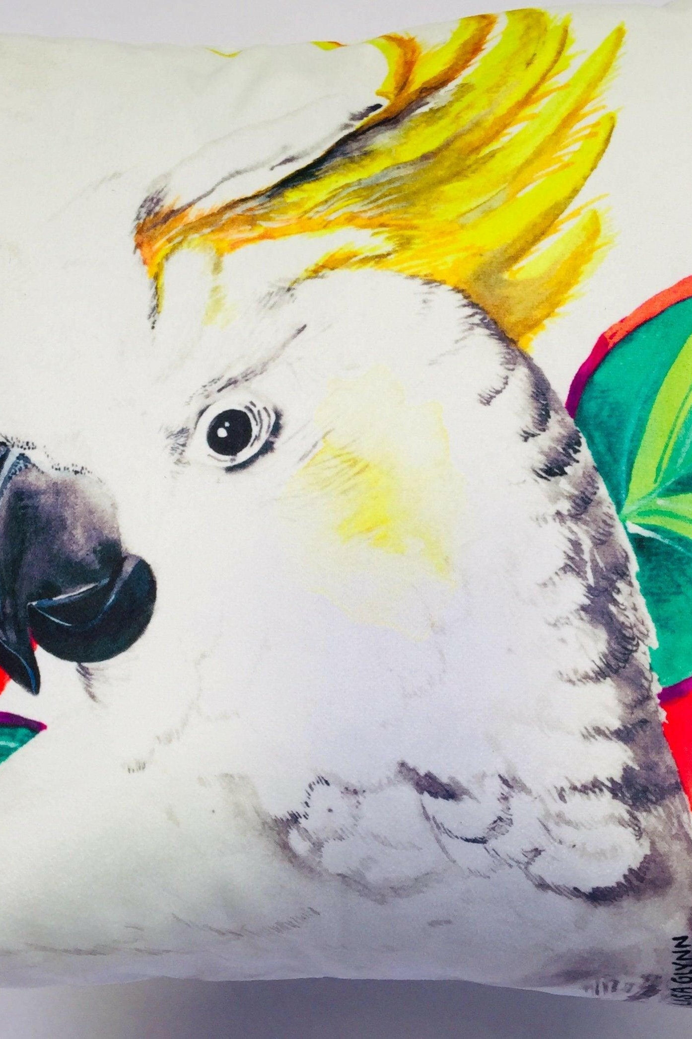 Cockatoo with Hibiscus Cushion Cover 45 x 45 cm.