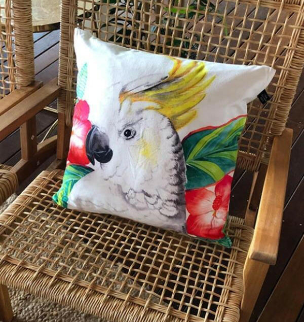Cockatoo with Hibiscus Cushion Cover 45 x 45 cm.