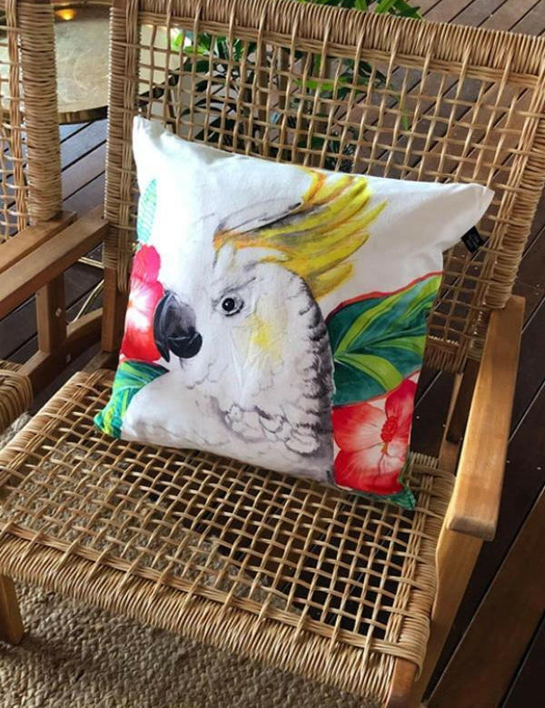Cockatoo with Hibiscus Cushion Cover 45 x 45 cm.