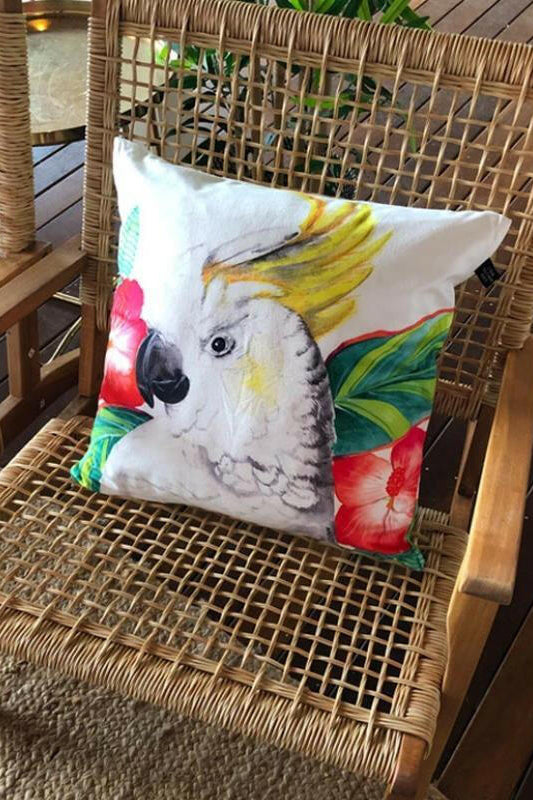 Cockatoo with Hibiscus Cushion Cover 45 x 45 cm.